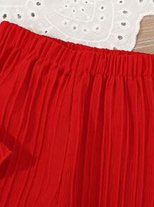 SHEIN 2pcs/Set Young Girl' Fashionable & Comfy Ruffle Strap Top And Pants Set, Suitable For Summer Vacation - Red - View 5