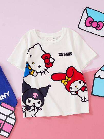 HELLO KITTY AND FRIENDS | SHEIN Young Girl All Seasons Casual Cute Cartoon Graphic White T-Shirt