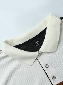 Manfinity Mode Camisa tipo polo de manga corta con botones para hombre, con diseño de bloque de color y patrón de letras, regalo para novio - Negro - Ver 5