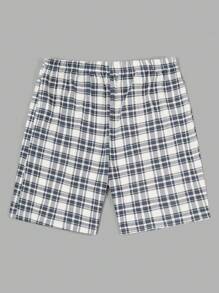 RueChic Conjunto de pijama para hombre de 3 piezas (camiseta, pantalón corto y pantalón) de algodón con estampado a cuadros y parche