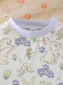 SHEIN Bộ 2 món/Bộ quần dài tay bèo nhún họa tiết hoa màu hồng ngọt ngào cho bé gái và bộ đồ ngủ tay dài thoải mái thường ngày - Nhiều màu - Xem 3