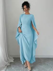 Chiquease Vestido maxi elegante y encantador para mujer con cintura ceñida, asimétrico y sin mangas