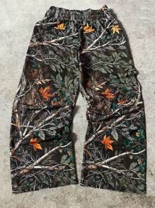 PAVTROS Men's Young Street Fashion Camouflage Pattern And Contrast Line Print Loose Drawstring Waistband Sweatpants, Double Waistband Design. Men's Wide Leg Pants, Men's Straight Pants. Suitable For Daily Wear, Going Out, Sports And Leisure, School, Party, Music Festival, Leisure. Can Be Used As A Gift For Friends, Boyfriends, - Yellow - View 2