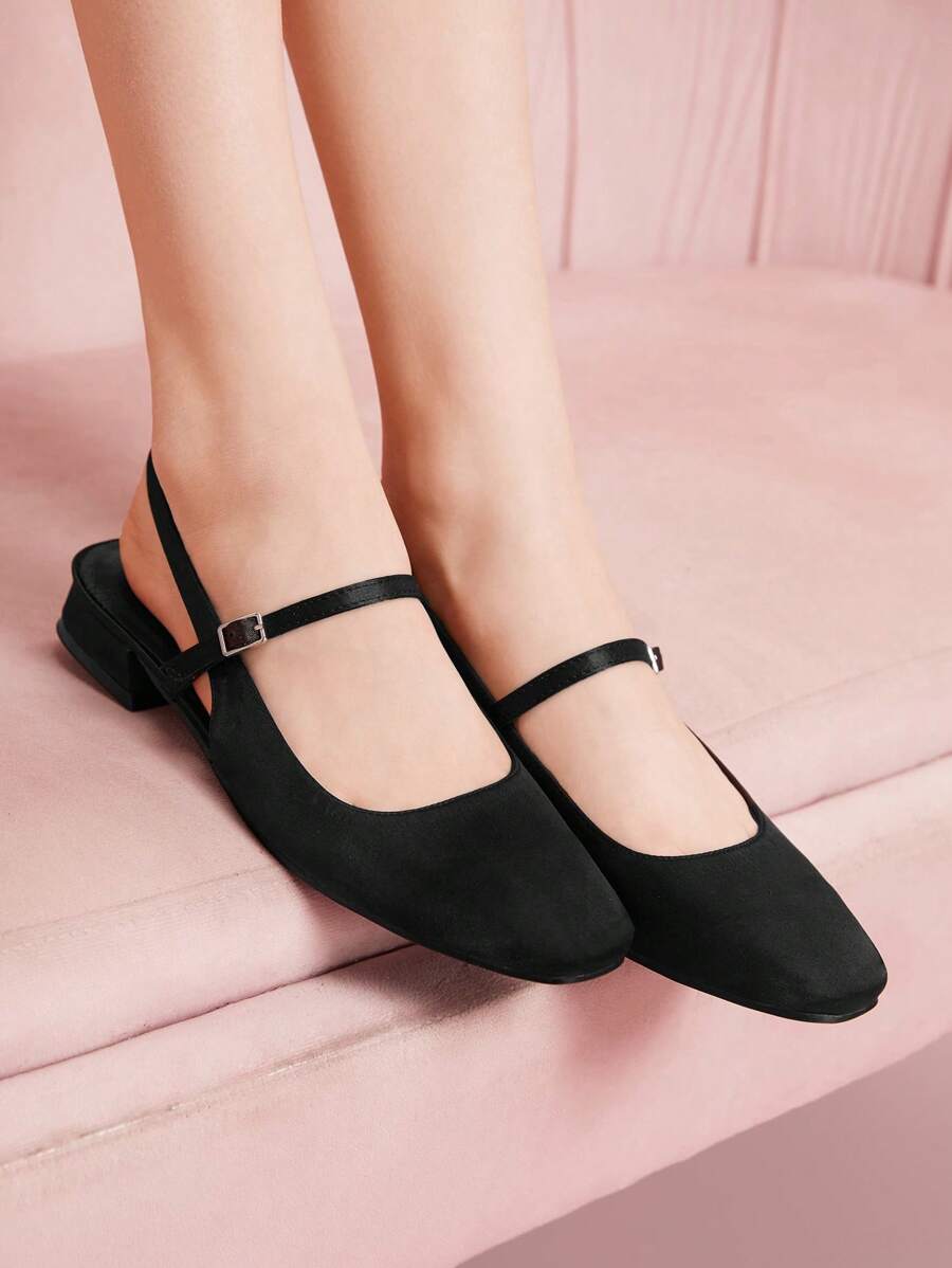 CUCCOO DOLLMOD Giày bệt Mary Jane mũi vuông chất liệu satin màu đen thời trang, thích hợp đi làm, hẹn hò, tiệc tùng, mua sắm và ngày lễ - màu đen - Xem 1