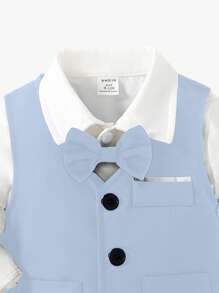 SHEIN Bộ vest nam 2 món: Áo ghi lê trơn và quần dài, thời trang thoải mái cho tiệc sinh nhật, sự kiện buổi tối, đám cưới - Màu xanh nhạt - Xem 4