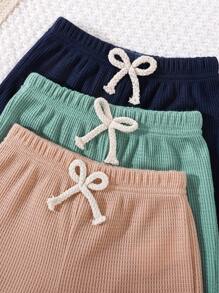 SHEIN Vintaside Kids 6 件套婴幼儿男童休闲撞色插肩袖圆领短袖 T 恤和运动短裤套装，适合夏季，颜色：藏青色、浅绿色、浅橙色、白色 - 彩色 - 查看 6