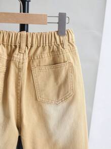 SHEIN Conjunto casual de 2 piezas para niño preadolescente con chaleco de jean con capucha y bolsillo de una de botones, y shorts de jean