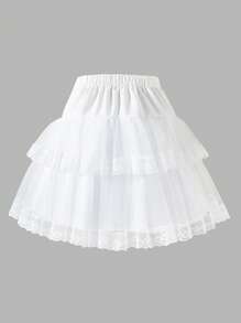 SHEIN Tween Girls Elegant Bow Lace Trim A-Line Skirt, Suitable For Spring/Summer,Holiday,Summer,Travel - White - View 2