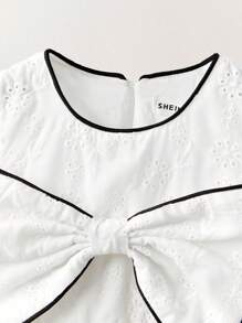 SHEIN Kleine Mädchenkleid mit schwarzweißem Jacquard-Muster und großer Schleife, für Party, Anlässe, Hochzeit - Schwarz und Weiss - Übersicht 5