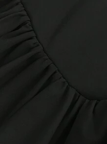 SHEIN 青少年女孩合身休闲短袖立领泡泡袖连衣裙（含短裤） - 黑色 - 查看 4