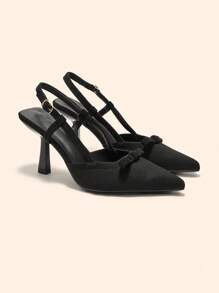 CUCCOO BASICS Fashion Women's High Heel Pumps With Pearl & Bow Decoration, Comfortable & Versatile Lolita Style Heels - Black - View 6