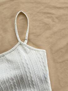 SHEIN WYWH 2 件女士度假套装：粉色纹理针织吊带背心和酒红色心形印花抽绳系带开衩裙 - 粉色 - 查看 4