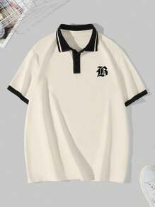 Manfinity Hypemode Men's Casual Color Blocking Letter Print Polo Shirt, Summer - Apricot - View 3