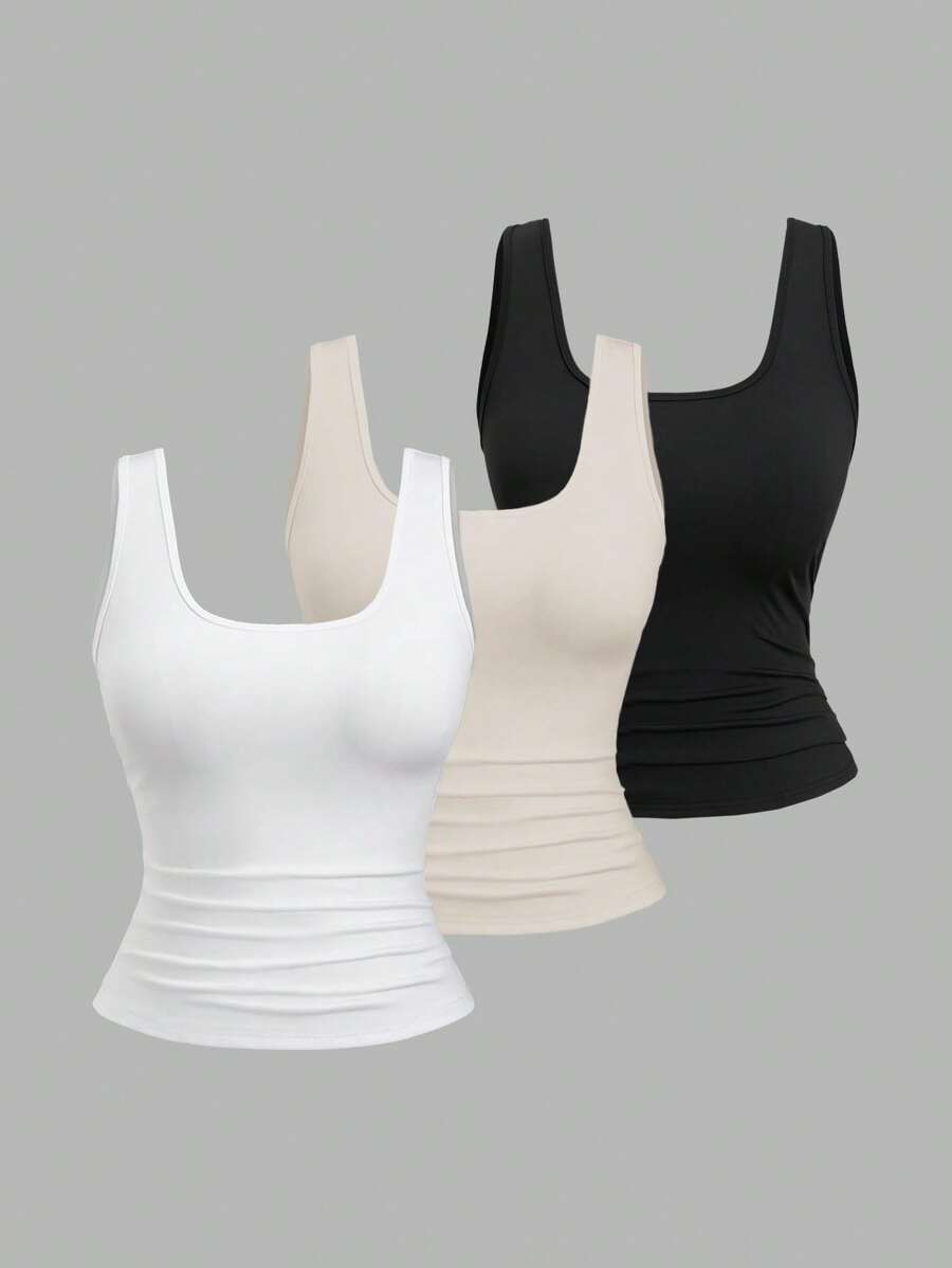 Sweetra ملابس علوية كاجوال للنساء ذات الحجم الكبير بياقة مربعة بأكمام قصيرة وطيات مناسبة للصيف - متعدد الألوان - مشاهدة 1