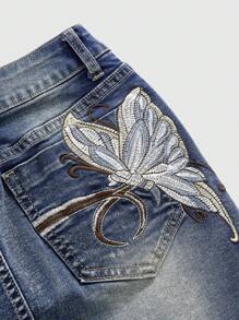 ROMWE Fairycore Y2K Chic Tight Waist Butterfly Embroidered Sexy Low Waist Bodycon Mini Skirt - Baby Blue - View 2