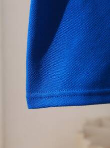SHEIN Playful Pals 男嬰皇家藍 Polo 領短袖 T 恤，刺繡圖案，夏季休閒職業日返校嬰兒服裝，雙鈕扣設計 - 藍色 - 查看 6