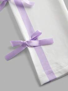 SHEIN 2pcs Set Young Girls Casual Outfit, Long Sleeve Top With Bow Decor & Woven Jogger Pants, Suitable For Spring/Autumn - Multicolor - View 3