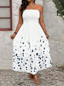 SHEIN LUNE Vestido de camisole con pliegues y estampado floral para tallas grandes - Blanco - Ver 4