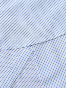 INAWLY Blusa corta con estampado de rayas y nudo en la espalda para mujer - Azul - Ver 4