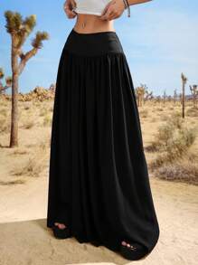 Comfortcana Quần thời trang tối giản màu trơn cho nữ, phù hợp cho mùa hè - màu đen - Xem 1