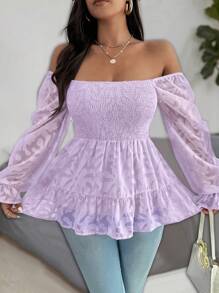 Celure Blusa con maniche a sbuffo elegante e romantica, con dettagli tagliati, in tessuto, con peplum, per taglie forti