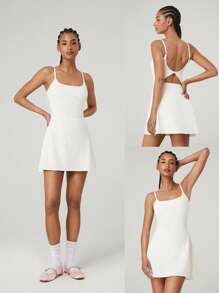 GLOWMODE FeatherFit™-Air Scoop Neck Knotted Mini Dress Quick Dry Moisture Wicking - White - View 9