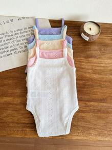 SHEIN LMoss Kids 5件套新生女宝宝可爱针织纯色背带连体衣，夏季款 - 彩色 - 查看 4