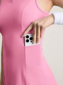 CourtClass Yoga Activewear Stretchy & Skin-Friendly Anti-Flashing With Pockets Polo Collar Sports Tennis Dress Athletic Dress - Baby Pink - View 2