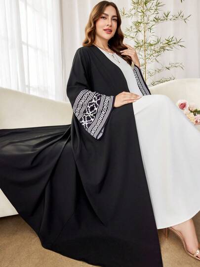 Al Najma Women's Open Front Bell Sleeve Print Loose Comfortable Casual Versatile Plus Size Arab Style Abaya, Robe, Modest