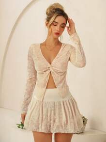 Glamine Women's Front Twist V-Neck Long Sleeve Sexy Top Fall Cloth For Women - Apricot - View 1