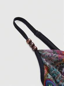 ROMWE Hippie Camiseta de tirantes con estampado de paisley, dobladillo con flecos de cuentas de madera, estilo retro hippie western y de festival de música para mujeres