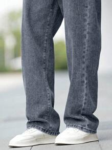 Manfinity Homme Loose Men's Cotton Solid Slanted Pocket Jeans - Grey - View 4