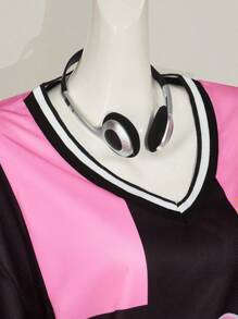 SHEIN ICON Ribbed V-Neck Dropped Shoulder Loose Fit Casual Dress - Pink - View 9