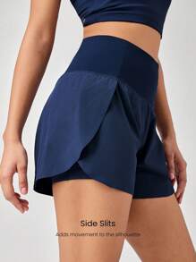 GLOWMODE 3" VitalSwift Quick-Dry Set The Pace High Slit Adjustable Drawstring Waist Shorts With Built-In Shorts Side Pockets Non-Slip Grips Medium Impact Running Jogging Training Gym Workout