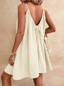 Poéselle 夏季女式吊带波西米亚风太阳裙，必备款，夏季服装，婚礼季节必备款，Cottagecore 抽绳连衣裙太阳裙女式连衣裙 - 米色 - 查看 5