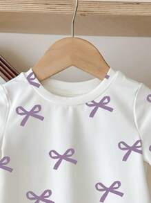 SHEIN Baby Girl Casual Minimalist Short Sleeve Round Neck Top, Suitable For Summer - Multicolor - View 3