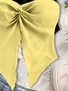 Soleia 2pcs/Set Women Solid Color Twist Knot Bandeau Crop Tops, Vacation Style - Multicolor - View 4