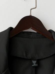 Franclia 大码纯色前扣口袋长袖上衣和 A 字裙 2 件套 - 黑色 - 查看 3