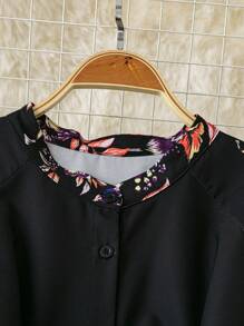 SHEIN LUNE Court Retro  Plus Size Women Elegant Floral Print Lantern Sleeve Belted Dress Maxi Women Outfit - Purple - View 4