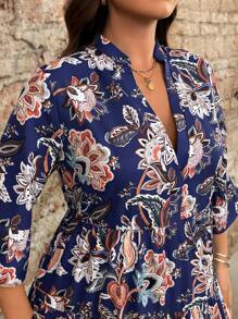 SHEIN LUNE Paisley & Cashew Floral Patchwork Dress, Plus Size, Casual & Vacation Bohemia Easter Outfit Women Country Concert Outfit Graduation Outfit,Beach Dress Sundress,Holiday Outfits Boho Summer Outfits For Women Brunch Outfits For Women Mother's Day Church Outfits Women - Multicolor - View 2