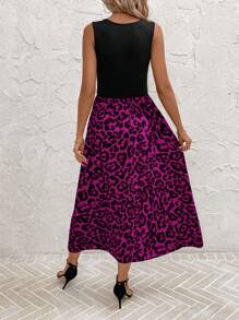 SHEIN Clasi Vestido Casual Longo Feminino de Gola Redonda e Sem Mangas com Estampa de Leopardo - Pink - Visão 2