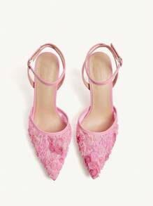 CUCCOO CHICEST Women's Pointed Toe Floral Rose High Heel Shoes, Elegant Sweet Romantic Fashion Pink Mesh Ankle Strap Pumps, Suitable For Formal Occasions, Weddings, Parties, Dates, Holidays, Christmas, Thanksgiving, New Year, Valentine's Day Elegant Shoes Wedding Shoes - Pink - View 9