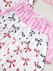 SHEIN 3-Pc Women's Spring/Summer Bow Print Camisole & Shorts Pajama Set - Multicolor - View 4