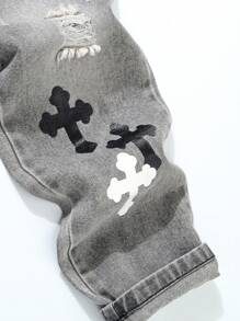 Girls Casual Adjustable Waist Soft Denim Long Pants, Fashion Street Style, Lightweight For Spring & Autumn - Grey - View 4