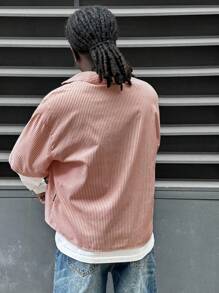 Manfinity RebelGame Camisa de manga larga con estampado de rayas, holgada, para hombres - Rojo - Ver 2