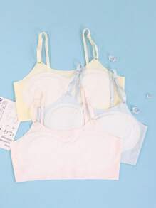3pcs/Set Girls Cute Rabbit Pattern Skin-Tone & Blue Camisole Set, Comfortable Ice Silk Sleeveless Underwear - Multicolor - View 4