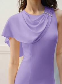 MOTF PREMIUM CONTRAST LACE DRAPED DRESS - Purple - View 2