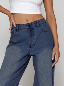 MUSERA Roll Over Hem Wide Leg Jeans 90's Y2k Summer Vacation Concert Spring - Baby Blue - View 5