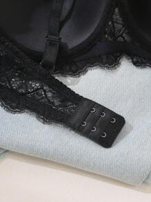Spetssömmar Sexig Rynkbar Romantisk Small Bystförstärkande Bygelfri Lingerie-BH - Svart - Visa 4