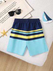Young Boy Striped Contrast Color Simple Fashion Beach Cover-Up, Suitable For Summer - Blue - View 2